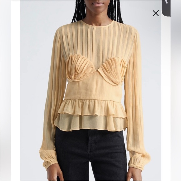 FARM Rio Tan Cream Pleated Peplum Blouse - Picture 1 of 8